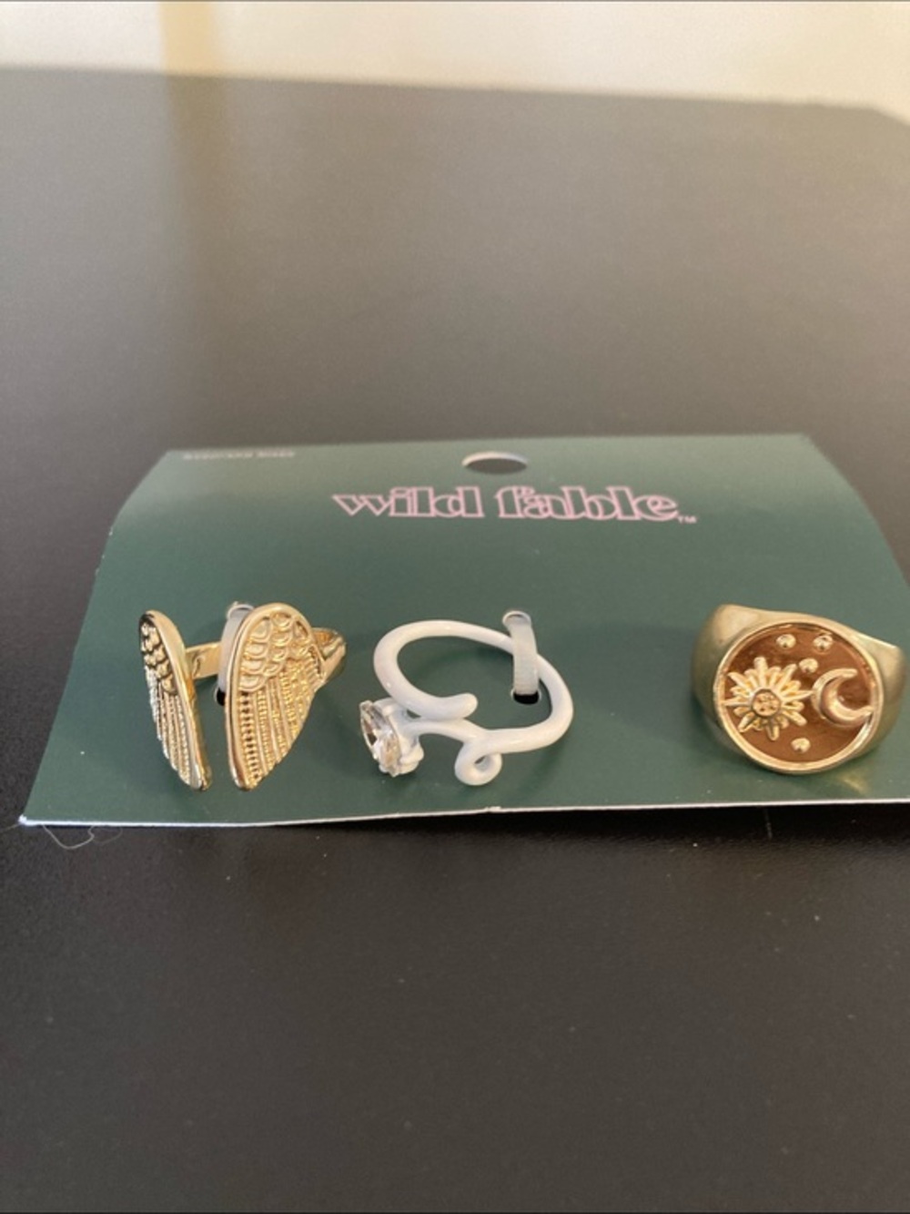 wild fable Gold and White Mixed Ring Set with Celestial Motif size 6-7